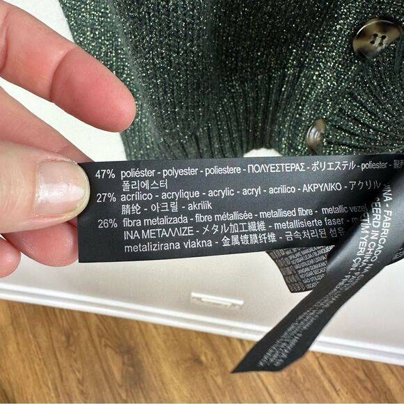 ZARA Green Metallic Knit Oversized Grandad V-Neck Button Cardigan Sz Small - Picture 10 of 12